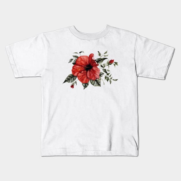 Red Hibiscus Kids T-Shirt by ShealeenLouise